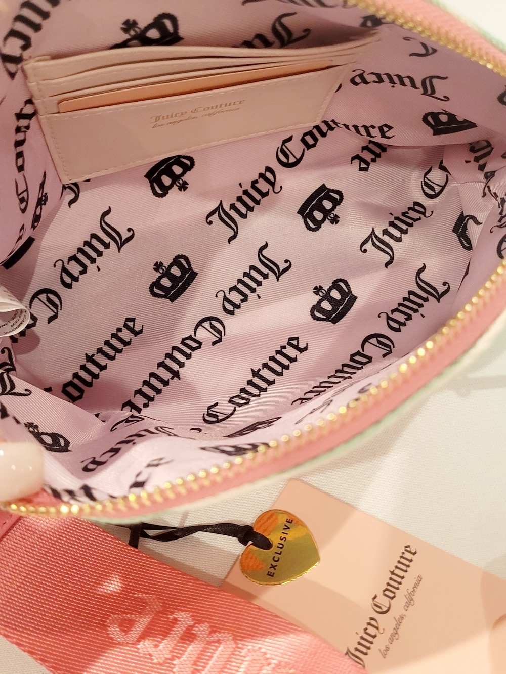 Juicy Couture Mint & Pink Stripe Cosmetic Pouch + Card Case - Picture 4 of 4